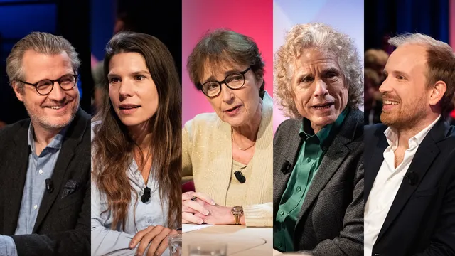 Philipp Blom, Roanne van Voorst, Clairy Polak, Steven Pinker en Rutger Bregman