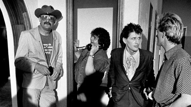 Foto van Wim de Bie, Andre Hazes, Herman Brood en Henny Vrienten