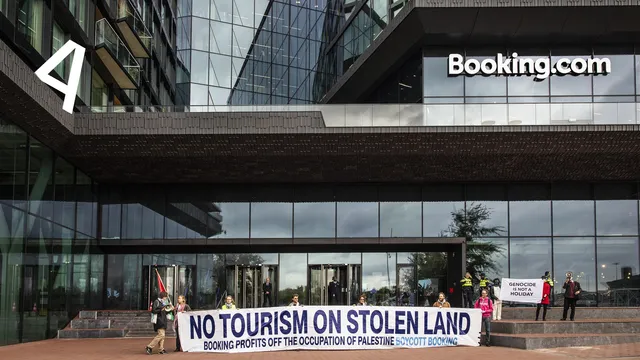 Demonstratie voor Booking.com over occupatie in Palestina