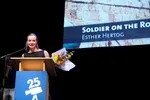 Amsterdam, 23 november 2012, IDFA. Esther Hertog (Soldier on The Roof) winning both the IDFA Dioraphte Award for Best Dutch Documentary and the IDFA Award for Best First Appearance.