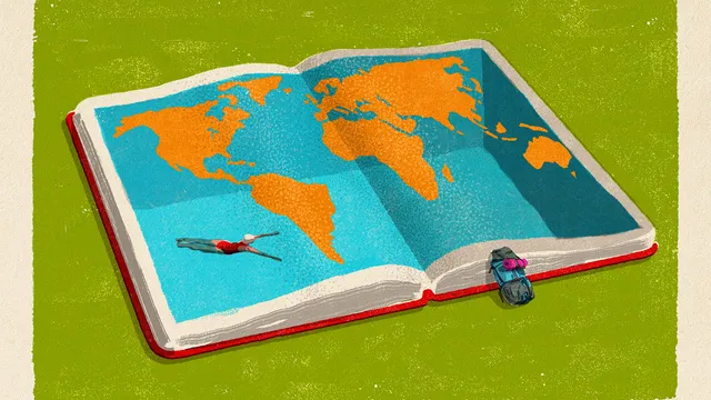 Illustratie van een wereldkaart in een boek