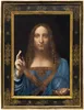 A painting recently by some experts authenticated as the work of Leonardo da Vinci. "Salvator Mundi," dating to around 1500. It depicts a half-length figure of Christ with one hand raised in blessing and the other holding an orb.

geschilderd ca 1500
 65.6 cm x 45.4 cm , olieverf op doek