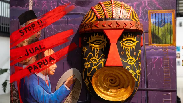 Schilderij in tentoonstelling 'Tijd voor Papoea'