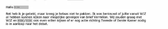 screenshot uit interne correspondentie