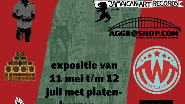 expositie van platenhoezen en posters van de vier Nijmeegse reggae platenlabels