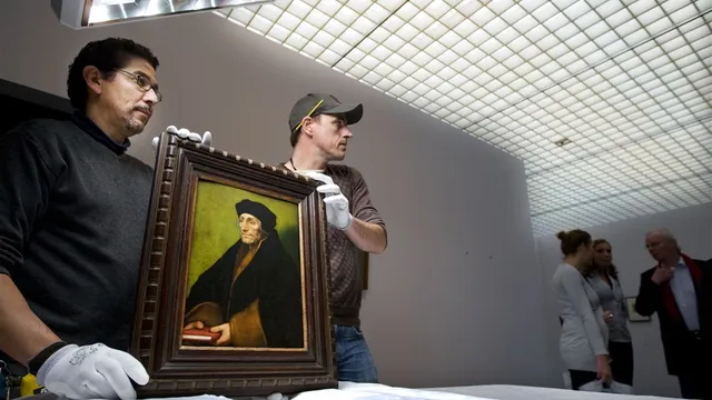 Het schilderij van Hans Holbein de Jonge uit c 1530 met de naam Portret van Desiderius Erasmus