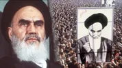Ayatollah Khomeini en demonstranten tijdens de islamitische revolutie van 1979