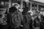 Kharkiv, an emotional goodby for a couple at the trainstation, Man are not allowed to leave. *** Local Caption *** Kharkiv, an emotional goodby for a couple at the trainstation, Man are not allowed to leave.