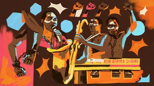 Illustratie bij de podcast Fela Kuti – Fear No Man over Fela Kuti, de grondlegger van de afrobeat