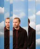 Peter Pannekoek in meerdere vlakken met wolken op de achtergrond.