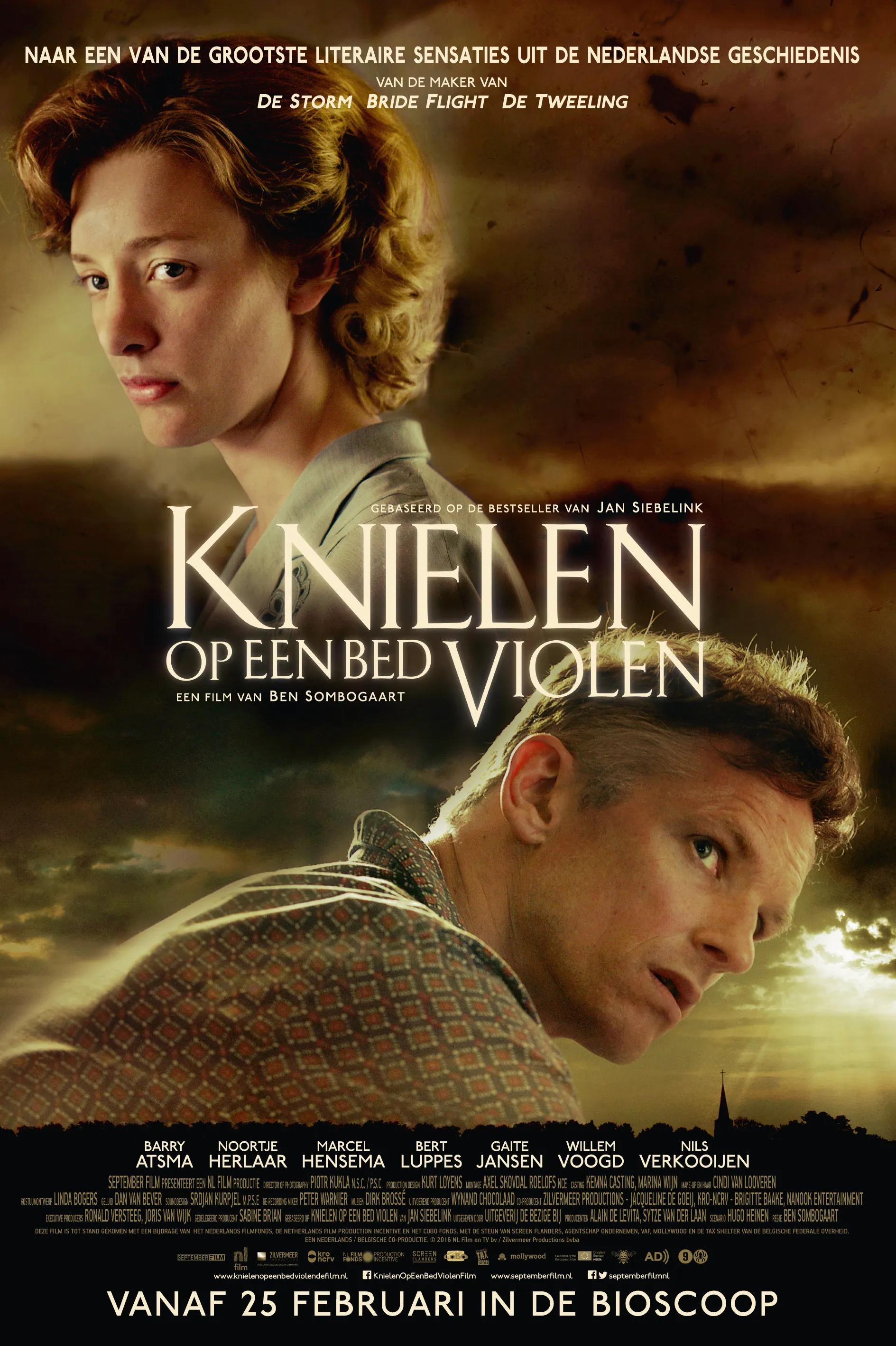 Knielen op een bed violen poster