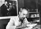 Vietnam: President Ho Chi Minh 1890-1969 seated at his desk beneath a picture of Lenin and Stalin during the struggle against the French, somewhere in Bac Viet, northern Tonkin, c. 1950 Há Chi Minh, born NguyáÖn Sinh Cung and also known as NguyáÖn Ãi Quác 19 May 1890 3 September 1969 was a Vietnamese Communist revolutionary leader who was prime minister 1946 1955 and president 1945 1969 of the Democratic Republic of Vietnam North Vietnam.br/br/ He formed the Democratic Republic of Vietnam and led the Viet Cong during the Vietnam War until his death. Há led the Viet Minh independence movement from 1941 onward, establishing the communist-governed Democratic Republic of Vietnam in 1945 and defeating the French