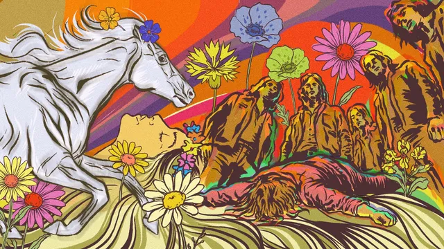 Illustratie bij de podcast De Hippiemoord