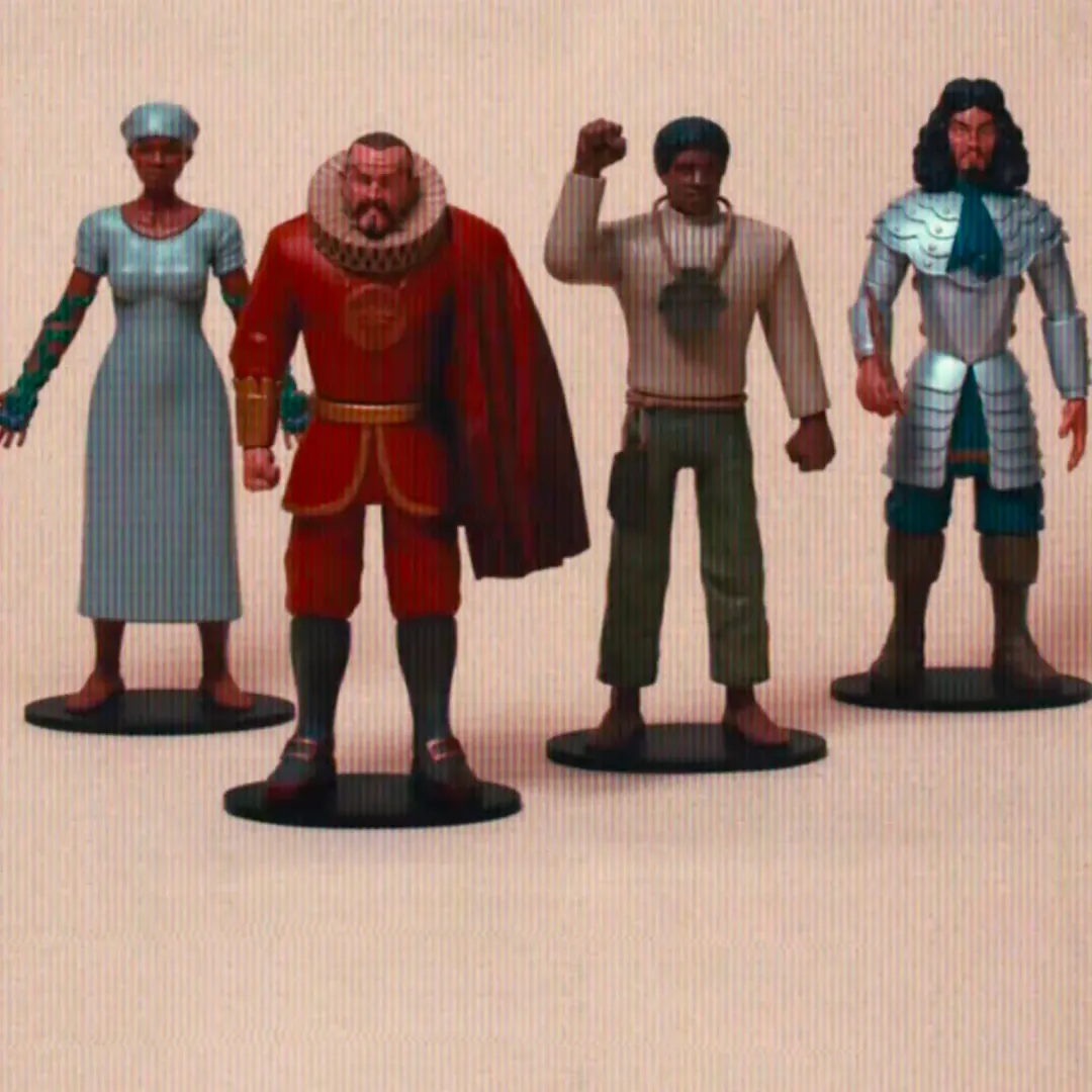 4 actiefiguren die naast elkaar staan.
