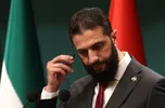 Ahmed al-Sharaa, tijdens een persconferentie in Turkije