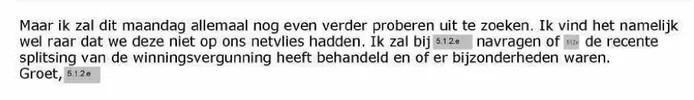 screenshot uit interne correspondentie