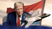 Trump met JSF/F-35 afgebeeld. Seriebeeld voor Argosserie "F-35: Onder Trumps vleugels"