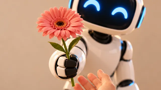 Een chatbot die een bloem geeft aan een mens