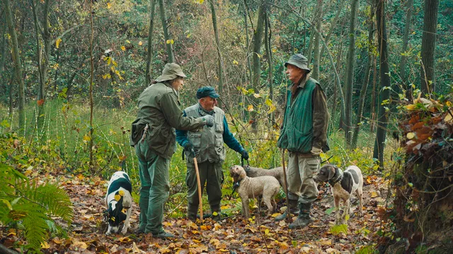 Left: Fiona (dog), Sergio Cauda in THE TRUFFLE HUNTERS