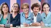 Daan Roovers, Annelien De Dijn, Clairy Polak, Bart van der Sloot en Ingrid Leijten tijdens de opnames van Het Filosofisch Kwintet in 2021. (Naamsvermelding verplicht!)