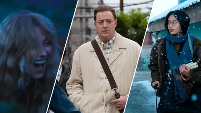 Collage van drie filmstills: The Chronology of Water, Rental Family & Winter in Sokcho