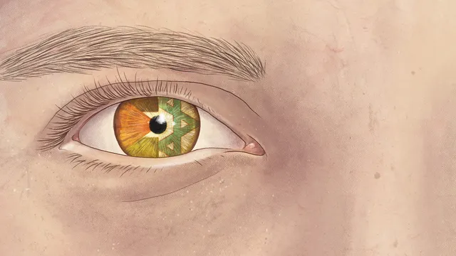 Illustratie van een oog met de Palestijnse en Israëlische vlag erin weerspiegeld