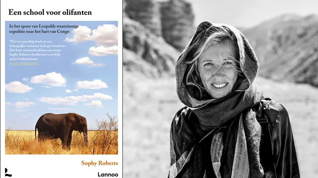 Cover van het boek Een school voor olifanten en een portretfoto van schrijver Sophy Roberts