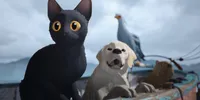 Beeld uit de animatiefilm Flow, met een aantal dieren op een klein bootje