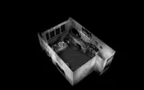 Zwart wit geanimeerd model van een tienerslaapkamer