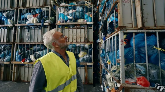 Presentator Wat houdt ons tegen? bij vuilnisbelt vol kleding