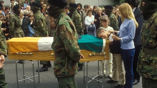 Picture shows_11-year-old Bernadette at the funeral of her father Joe McDonnell, the fifth hunger striker to die. Belfast, July 1981.
(Homer Sykes)
