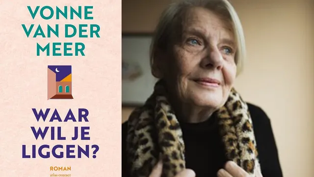 Cover van het boek 'Waar wil je liggen', met ernaast een foto van schrijver Vonne van der Meer