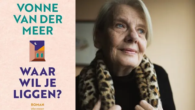 Cover van het boek 'Waar wil je liggen', met ernaast een foto van schrijver Vonne van der Meer