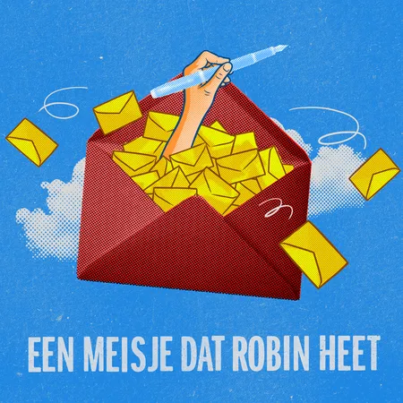 Een grafische interpretatie van een enveloppe, een hand met een pen en allemal kleine enveloppen