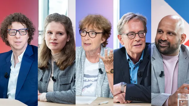 Arnon Grunberg, Josette Daemen, Clairy Polak, Hans Boutellier en Haroon Sheikh tijdens de opnames van Het Filosofisch Kwintet in 2021. (Naamsvermelding verplicht!)