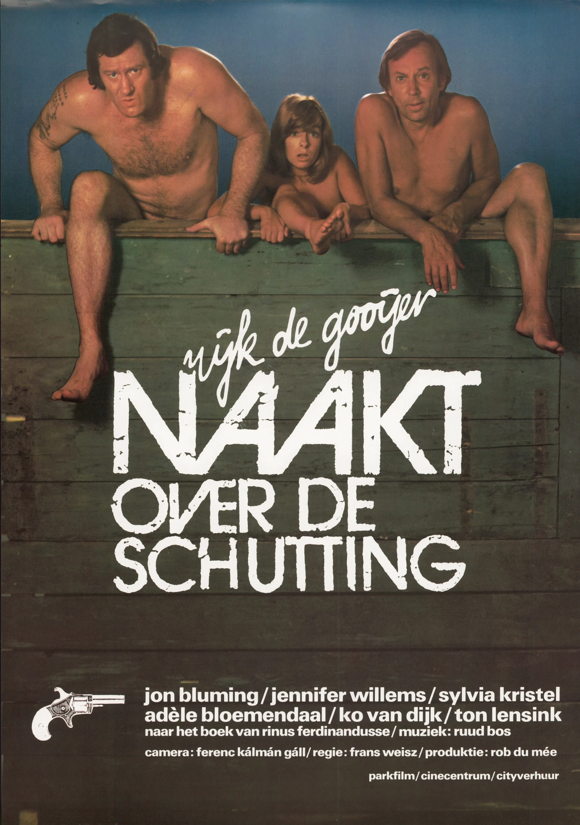 Naakt over de schutting poster