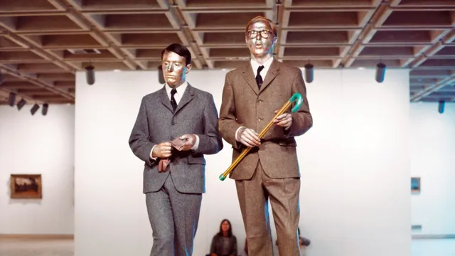 Gilbert & George present The Singing Sculpture at the Art Gallery of New South Wales as part of their project in 1973.
