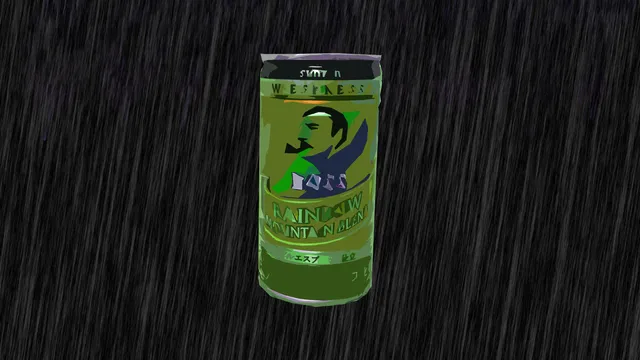 Een groen blikje op zwarte achtergrond waarop regendruppels te zien zijn