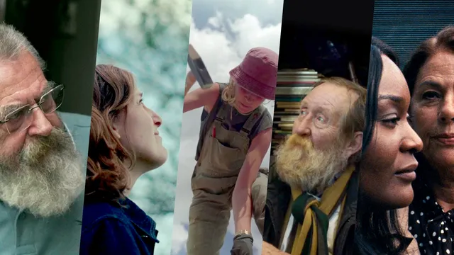 Een collage van vijf beelden: vier witte mensen, onder wie twee oudere mannen met baarden en twee vrouwen, en rechts twee vrouwen met een donkere huidskleur.