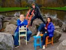 Portretfoto van Stine Jensen, Arnon Grunberg en Samiwa