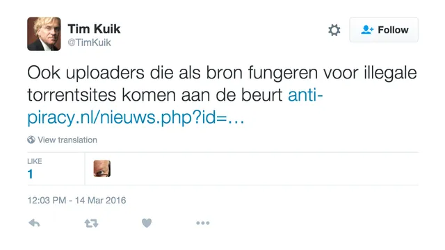 Tim Kuik: "Ook uploaders die als bron fungeren voor illegale torrentsites komen aan de beurt"